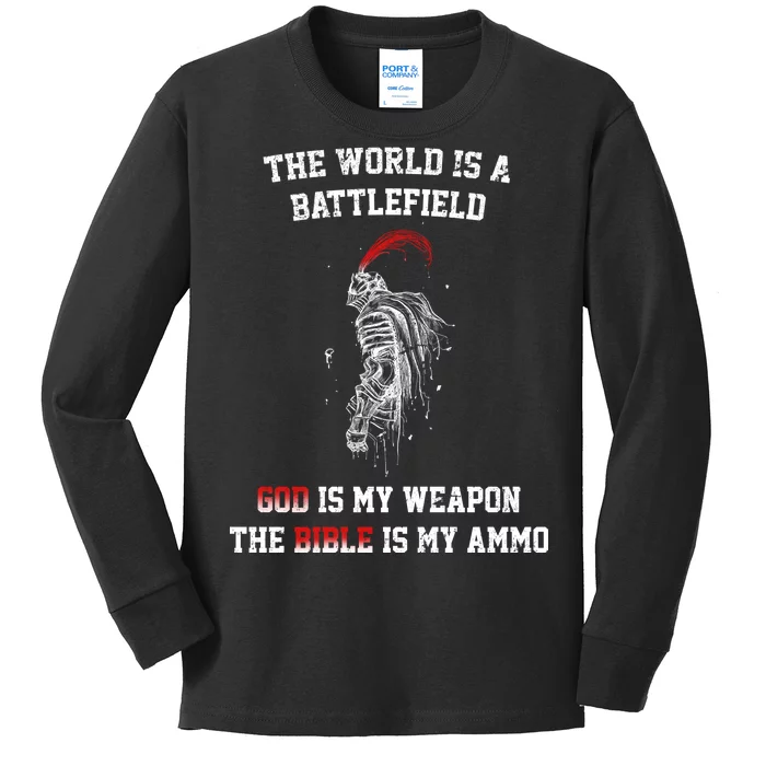 The World Is a Battlefield God is my Weapon Kids Long Sleeve Shirt