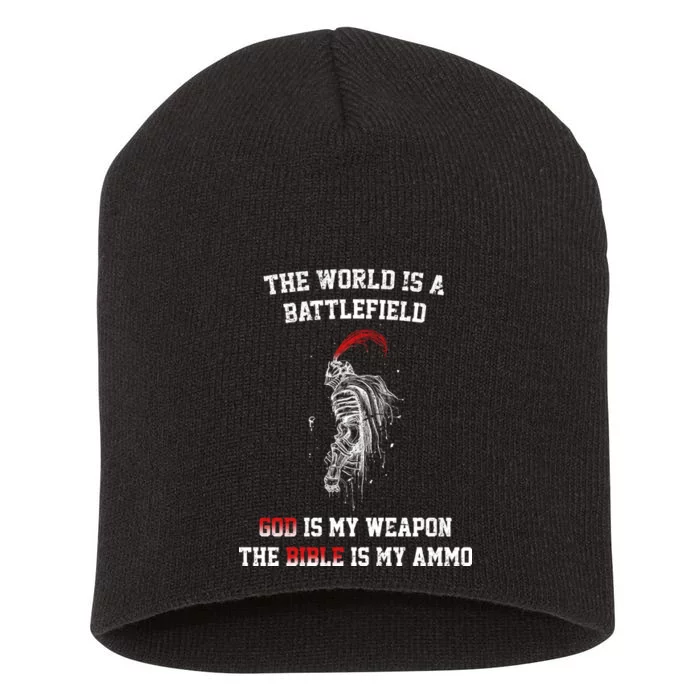 The World Is a Battlefield God is my Weapon Short Acrylic Beanie