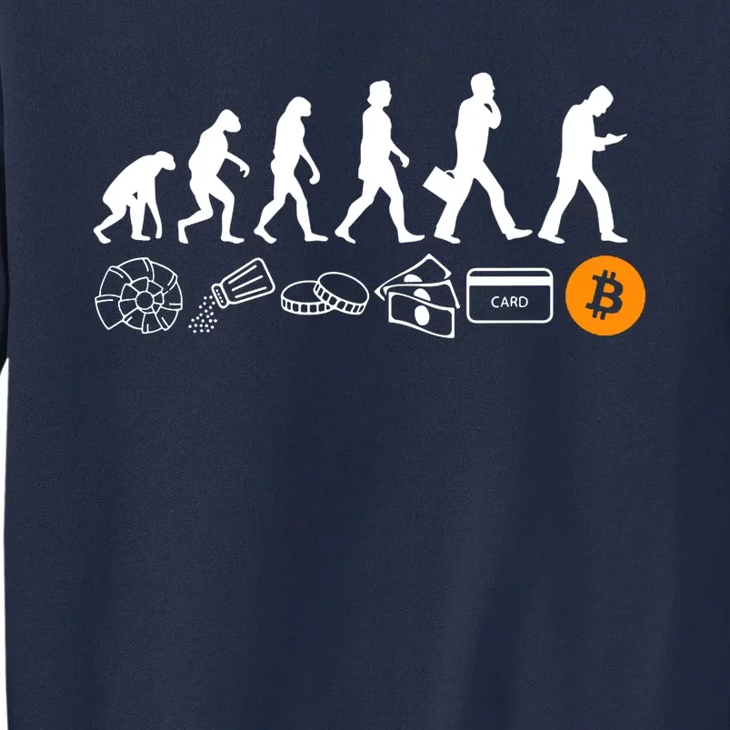 The Human Evolution Of Money Bitcoin Tall Sweatshirt