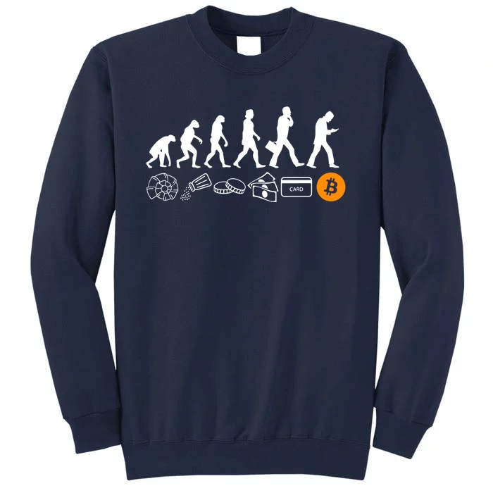 The Human Evolution Of Money Bitcoin Tall Sweatshirt