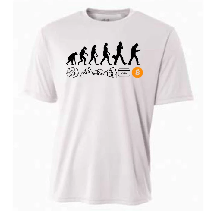 The Human Evolution Of Money Bitcoin Cooling Performance Crew T-Shirt