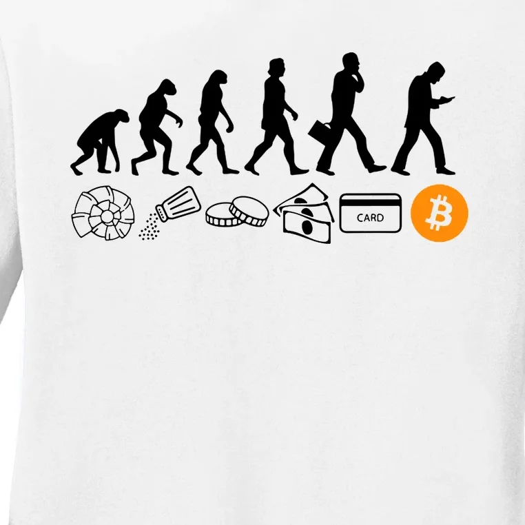 The Human Evolution Of Money Bitcoin Ladies Long Sleeve Shirt