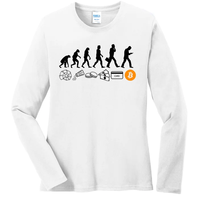 The Human Evolution Of Money Bitcoin Ladies Long Sleeve Shirt