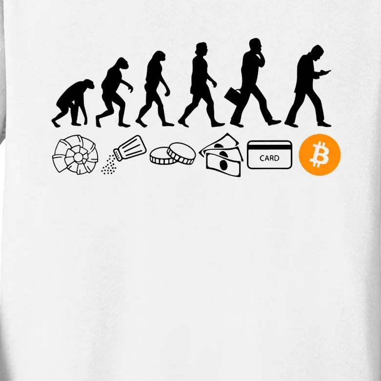 The Human Evolution Of Money Bitcoin Kids Long Sleeve Shirt