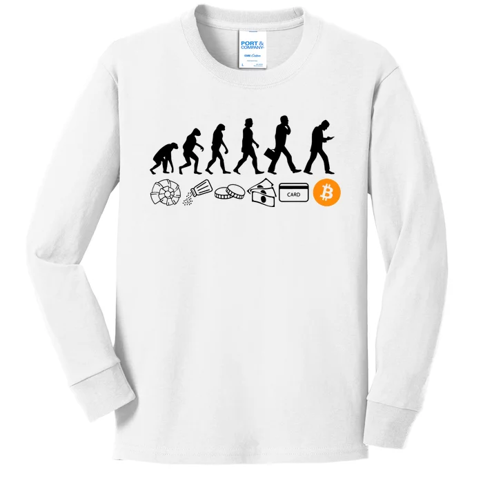 The Human Evolution Of Money Bitcoin Kids Long Sleeve Shirt