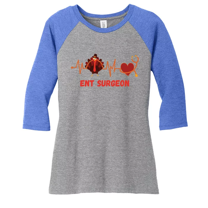 Thanksgiving Heartbeat Ent Surgeon Turkey Doctor Medical Funny Gift Women's Tri-Blend 3/4-Sleeve Raglan Shirt