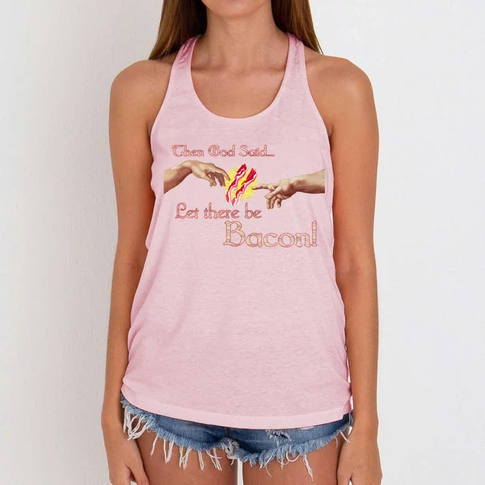 Then God Said Let There Be Bacon Women's Knotted Racerback Tank