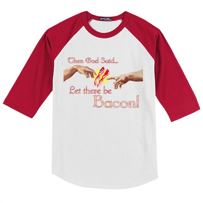 Then God Said Let There Be Bacon Kids Colorblock Raglan Jersey