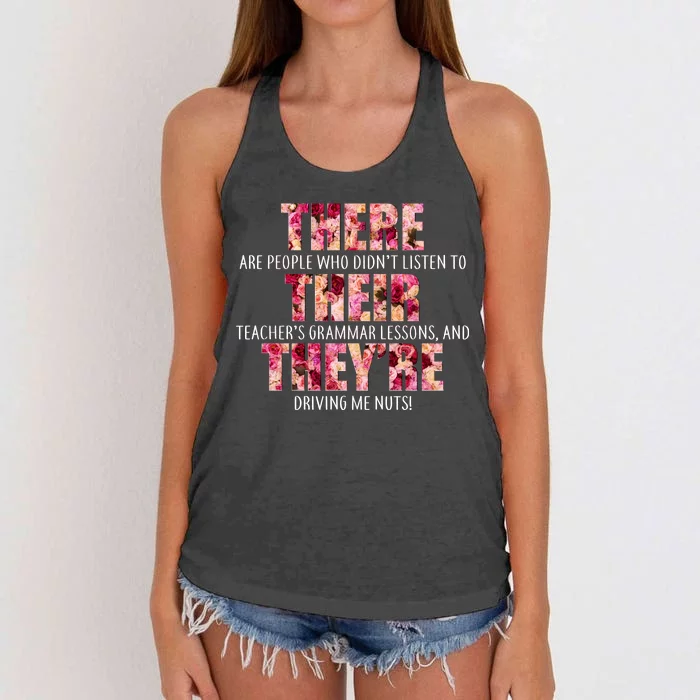 There Their They're Grammar Lessons Women's Knotted Racerback Tank