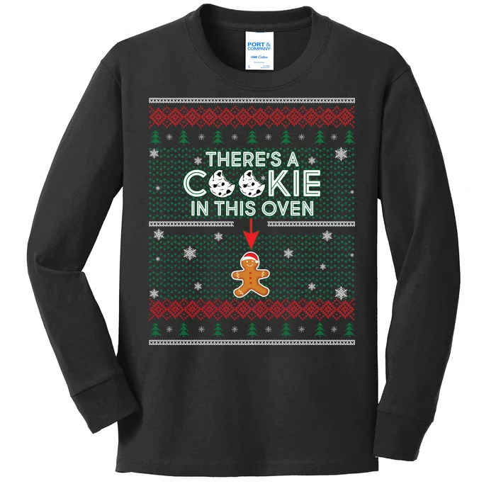 There's A Cookie In This Oven Ugly Christmas Sweater Kids Long Sleeve Shirt