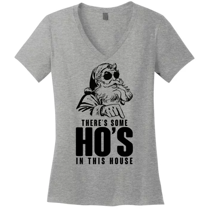 There's Some Ho's In This House Funny Vintage Christmas Women's V-Neck T-Shirt