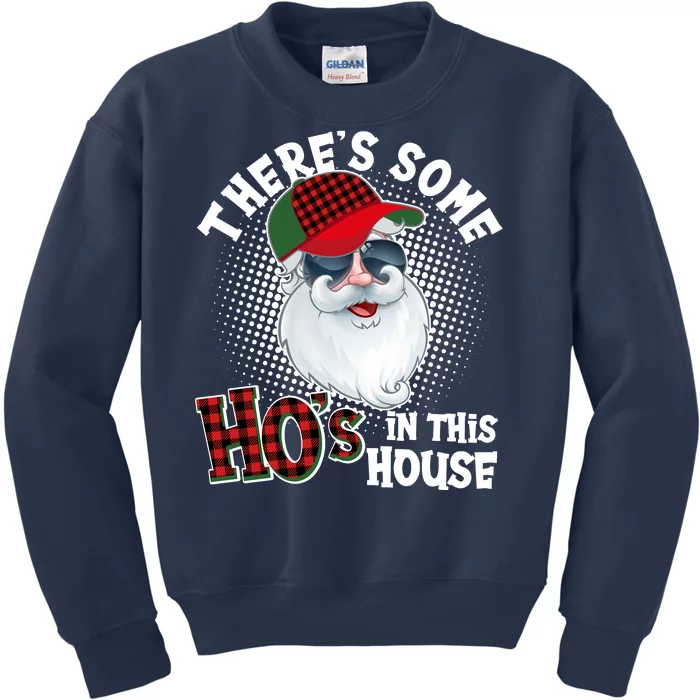 There's Some Ho's In This House Plaid Santa Kids Sweatshirt