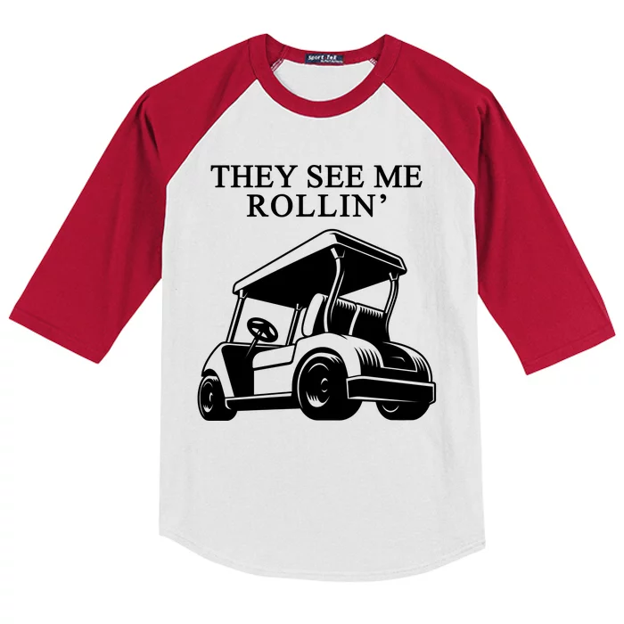 They See Me Rollin Funny Golf Cart Kids Colorblock Raglan Jersey