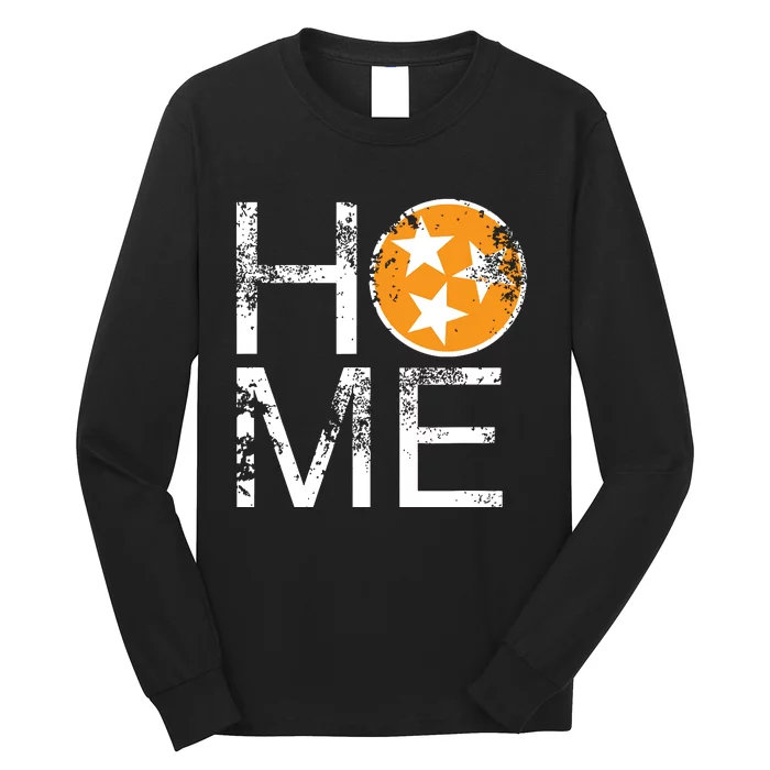 Tennessee Home Flag Orange White Stars Distressed Long Sleeve Shirt