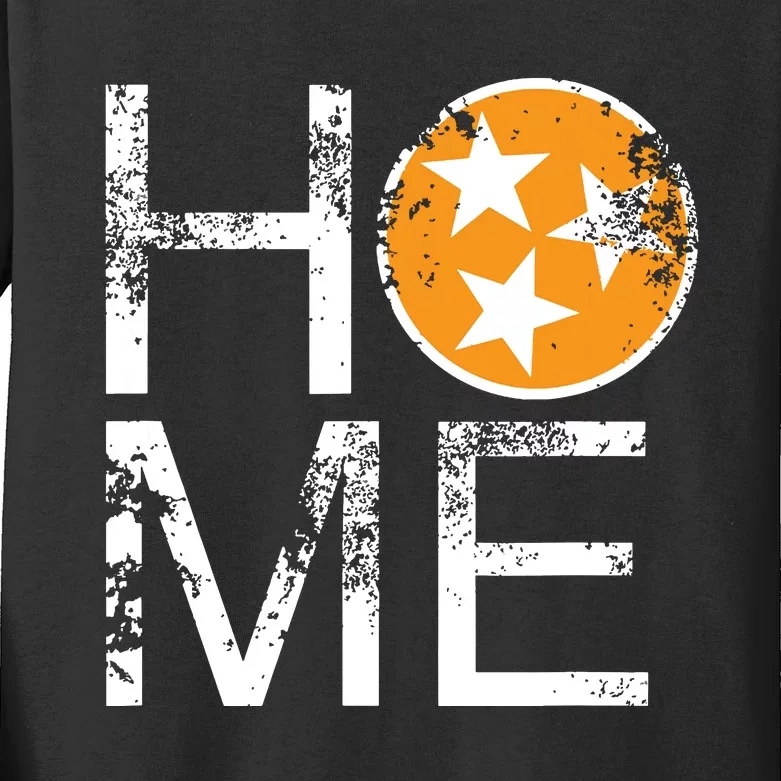 Tennessee Home Flag Orange White Stars Distressed Kids Long Sleeve Shirt