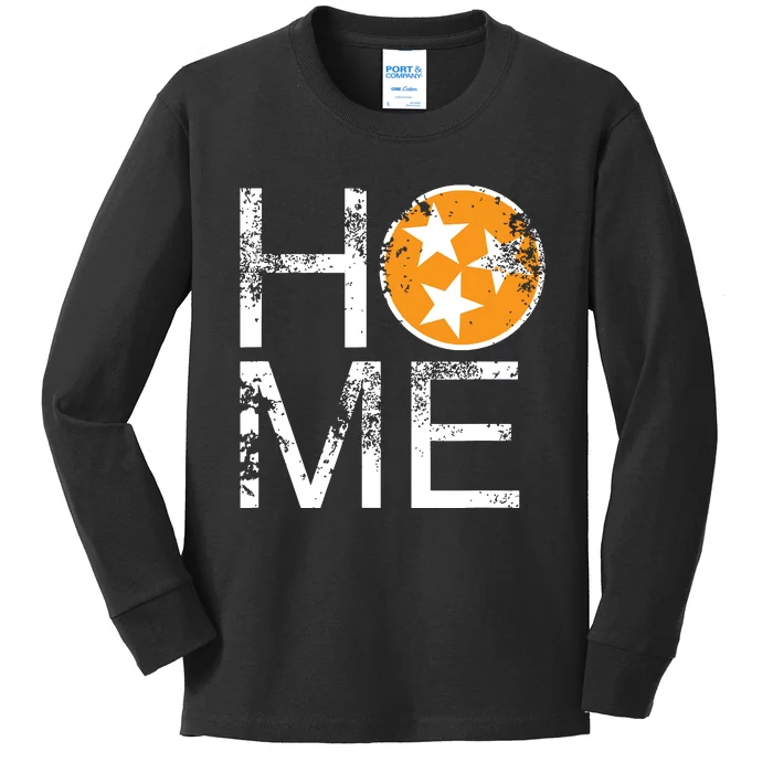 Tennessee Home Flag Orange White Stars Distressed Kids Long Sleeve Shirt