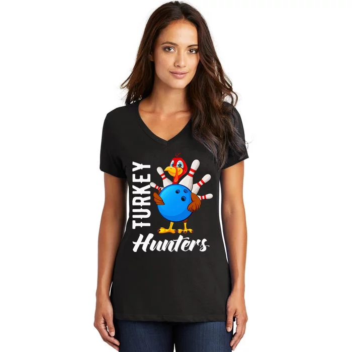 Turkey Hunters Funny Bowling Turkey Hunters Women's V-Neck T-Shirt