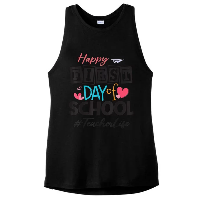 Teacher Happy First Day Of School Cute Women Back To School Ladies Tri-Blend Wicking Tank