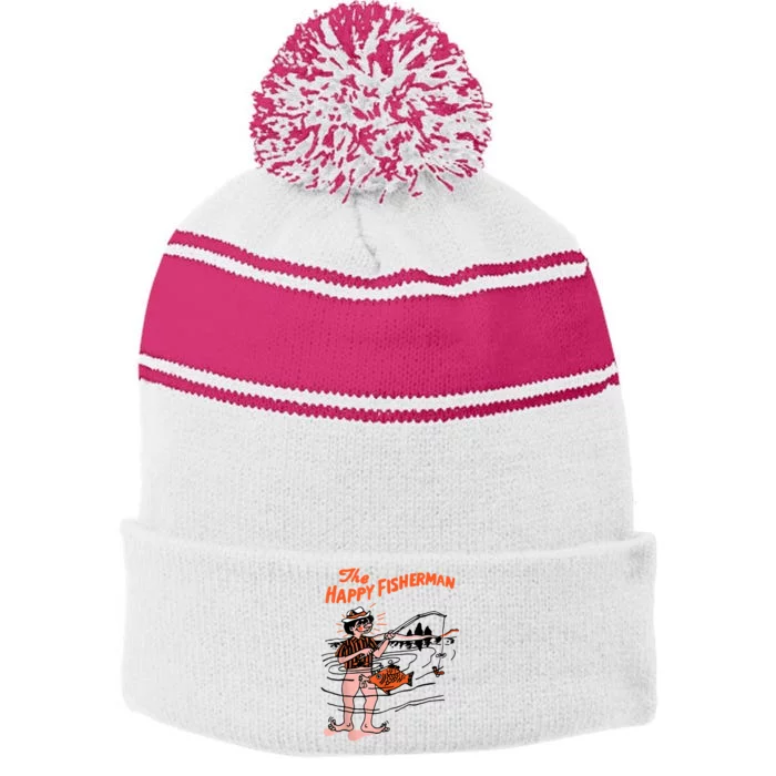 The Happy Fisherman Happiest Fish Funny BJ Stripe Pom Pom Beanie