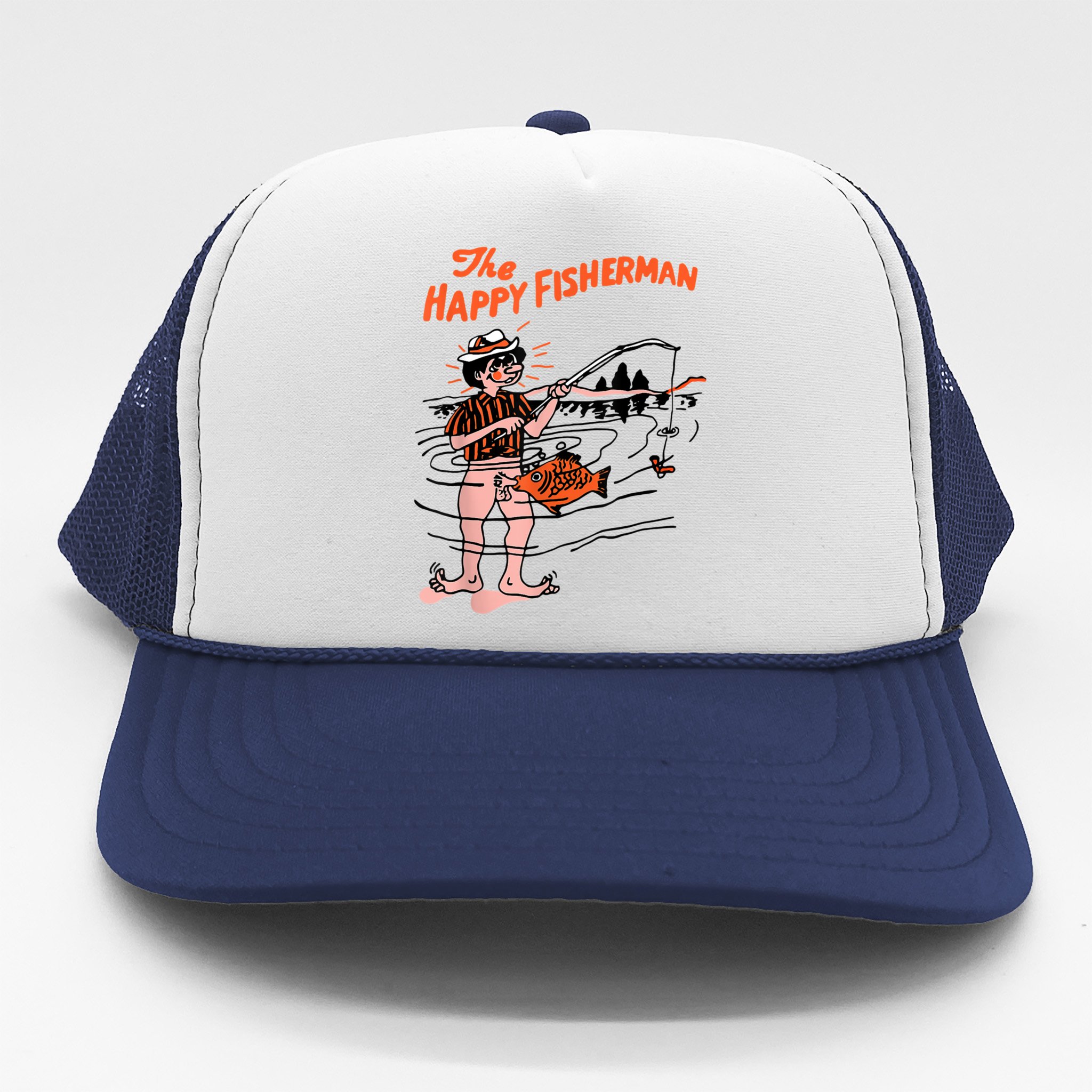 The Happy Fisherman Happiest Fish Funny BJ Trucker Hat