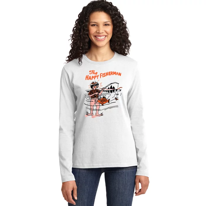 The Happy Fisherman Happiest Fish Funny BJ Ladies Long Sleeve Shirt