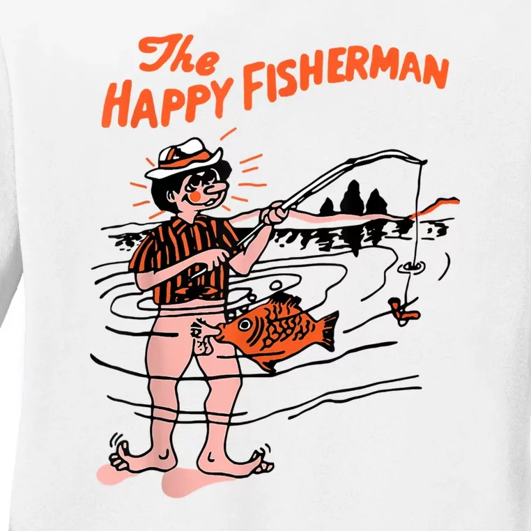 The Happy Fisherman Happiest Fish Funny BJ Ladies Long Sleeve Shirt