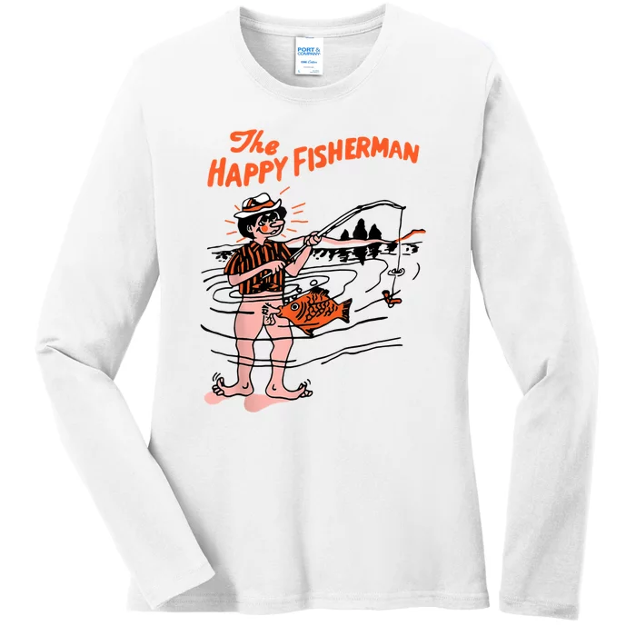 The Happy Fisherman Happiest Fish Funny BJ Ladies Long Sleeve Shirt