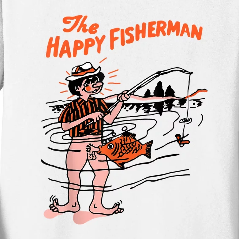 The Happy Fisherman Happiest Fish Funny BJ Kids Long Sleeve Shirt