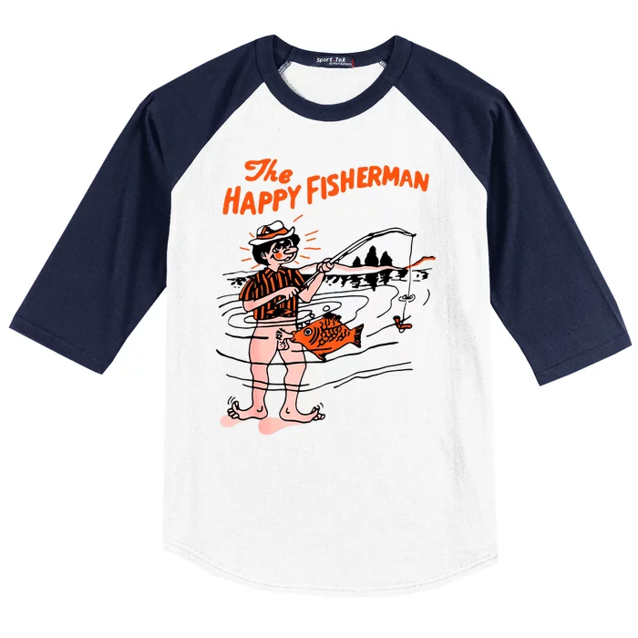 The Happy Fisherman Happiest Fish Funny BJ Baseball Sleeve Shirt