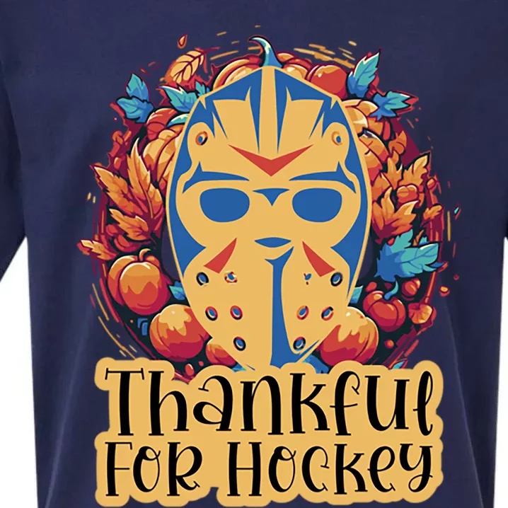 Thanksgiving Hockey Fall Wreath Autumn Leaves Pumpkin Gift Sueded Cloud Jersey T-Shirt