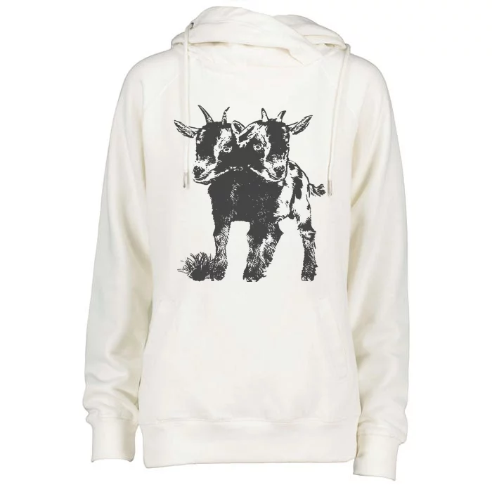 Two Headed Goat Cute Weird Oddities Goat Womens Funnel Neck Pullover Hood