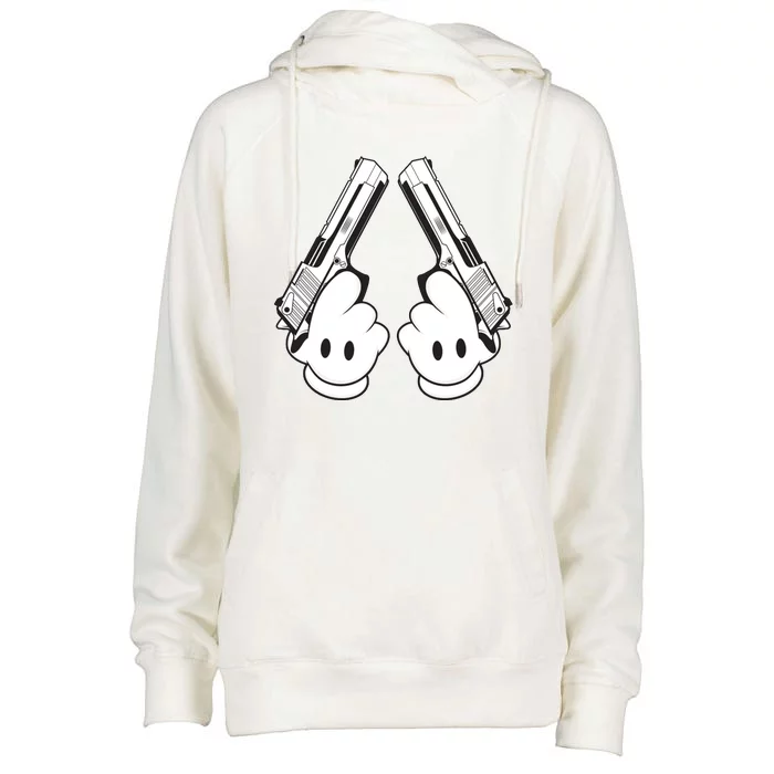 Toon Hand Guns Cartoon Womens Funnel Neck Pullover Hood