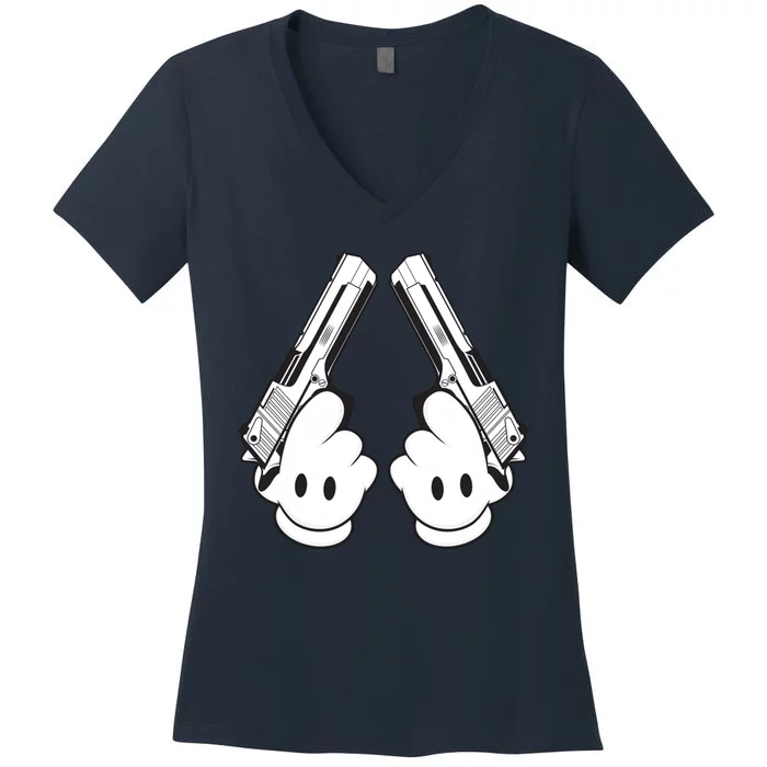 Toon Hand Guns Cartoon Women's V-Neck T-Shirt