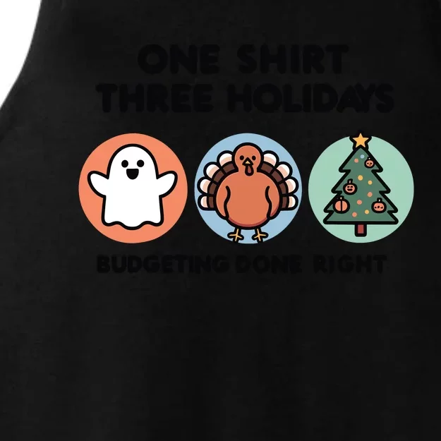 Triple Holiday Ghost Turkey & Tree Budgetfriendly Ladies Tri-Blend Wicking Tank