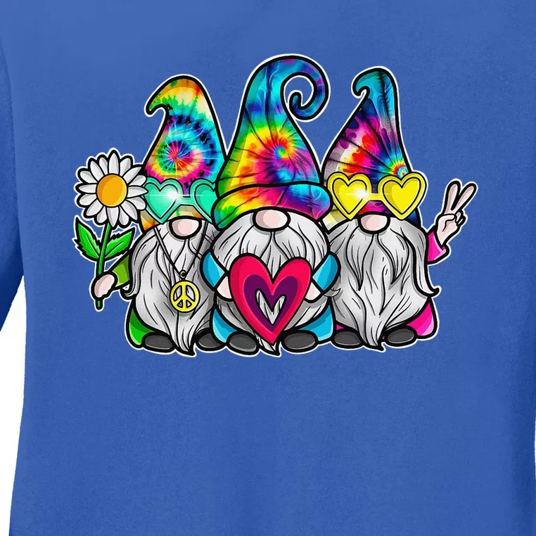 THREE HIPPIE GNOMES Groovy Peace Love Gnomies Ladies Long Sleeve Shirt