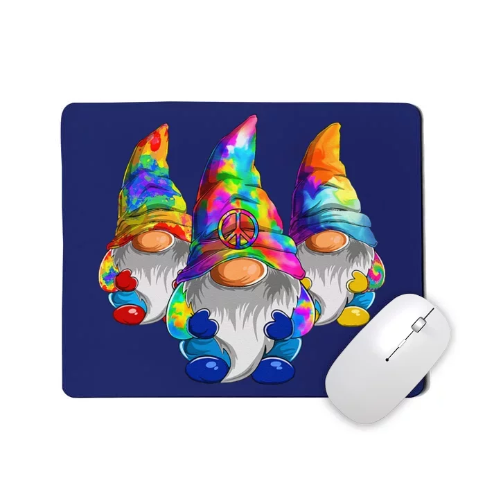 Three Hippie Gnomes Retro Tie Dye Style A Peace Love Gnomies Mousepad