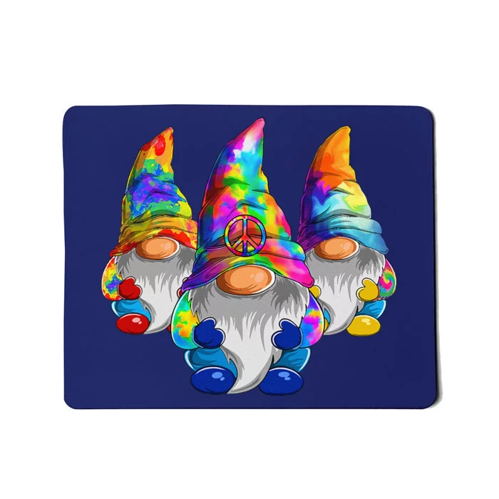 Three Hippie Gnomes Retro Tie Dye Style A Peace Love Gnomies Mousepad