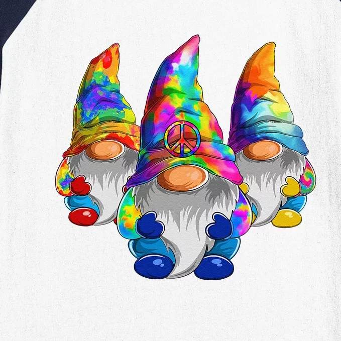 Three Hippie Gnomes Retro Tie Dye Style A Peace Love Gnomies Baseball Sleeve Shirt