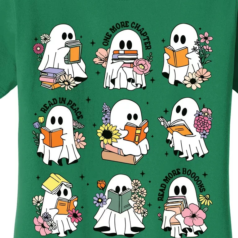 Teacher Halloween Ghost Book Reading Librarian Bookish Ghost Women's T-Shirt