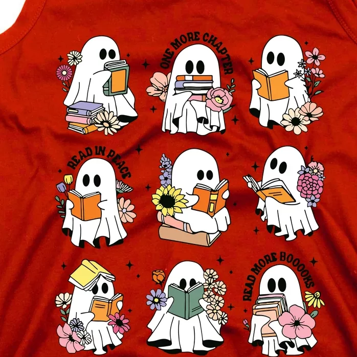 Teacher Halloween Ghost Book Reading Librarian Bookish Ghost Tank Top