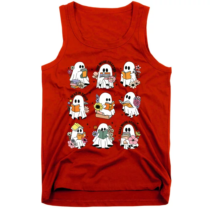 Teacher Halloween Ghost Book Reading Librarian Bookish Ghost Tank Top