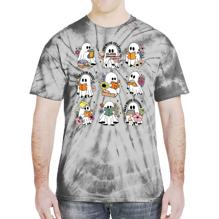 Teacher Halloween Ghost Book Reading Librarian Bookish Ghost Tie-Dye T-Shirt