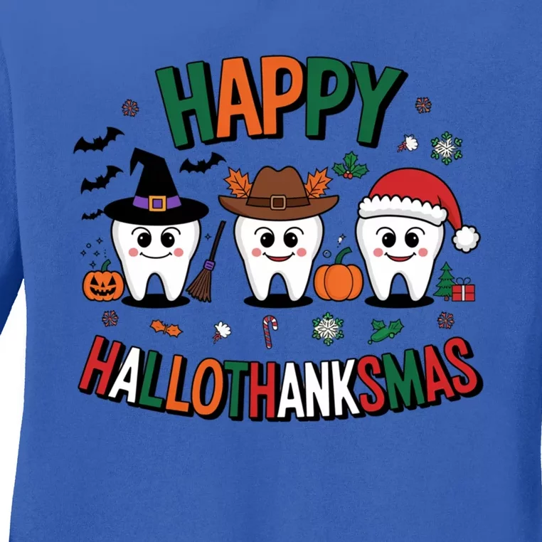 Th Happy Hallothanksmas Dental Halloween Merry Christmas Gift Ladies Long Sleeve Shirt