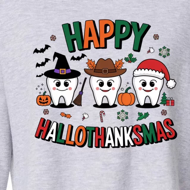 Th Happy Hallothanksmas Dental Halloween Merry Christmas Gift Cropped Pullover Crew