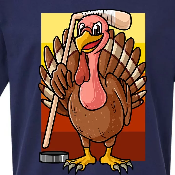 Turkey Holding Hockey Stick Love Turkey And Hockey Season Gift Sueded Cloud Jersey T-Shirt