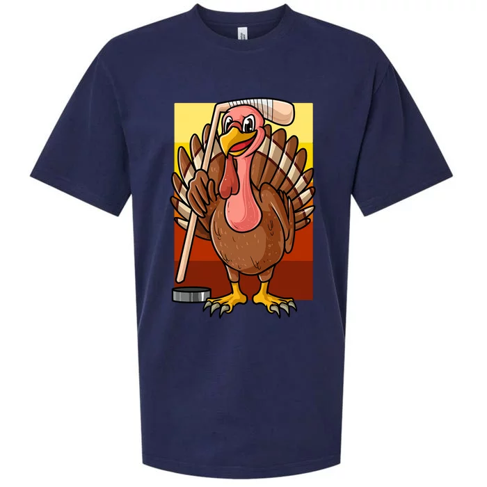 Turkey Holding Hockey Stick Love Turkey And Hockey Season Gift Sueded Cloud Jersey T-Shirt