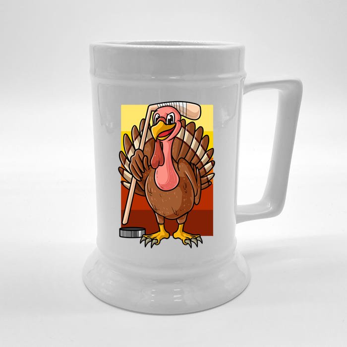 Turkey Holding Hockey Stick Love Turkey And Hockey Season Gift Front & Back Beer Stein