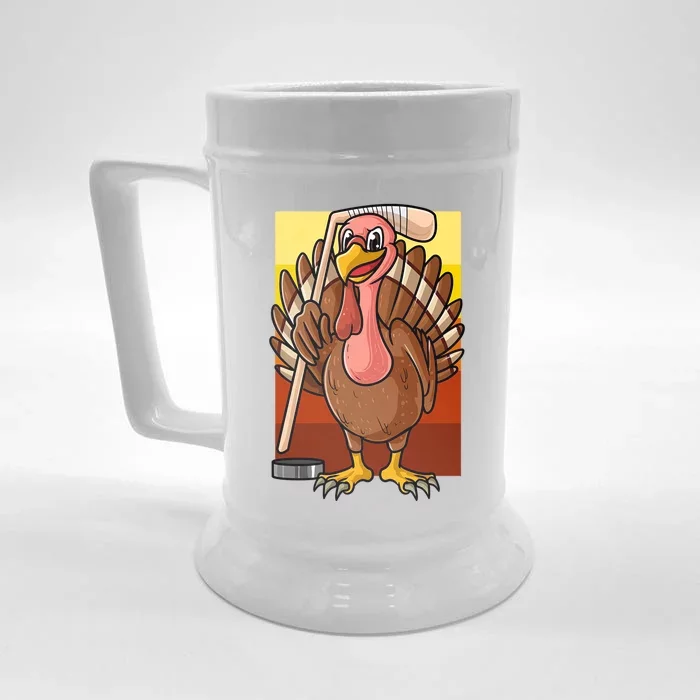 Turkey Holding Hockey Stick Love Turkey And Hockey Season Gift Front & Back Beer Stein