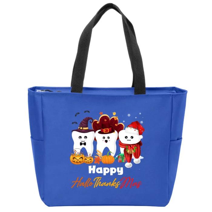 Th Hallothanksmas Halloween Thanksgiving Christmas Dental Gift Zip Tote Bag