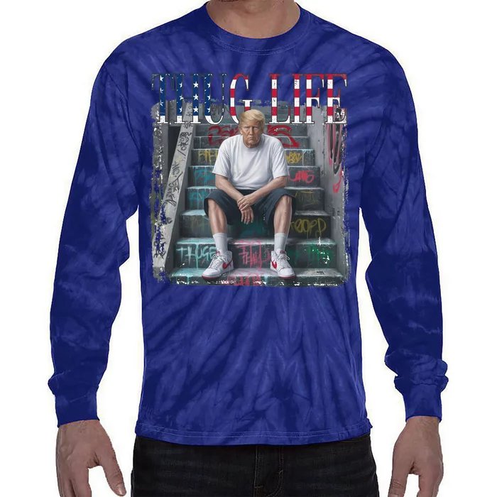 Trump Hip Hop Thug Life America Flag Vote Felon Conviction Tie-Dye Long Sleeve Shirt